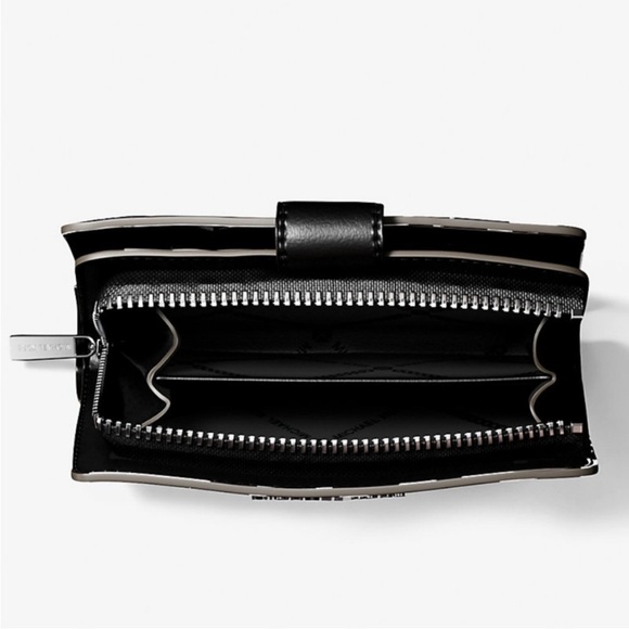 Michael Kors Jet Set Medium Floral Print BiFold Wallet Black Multi - Picture 8 of 9